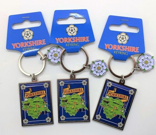 Keyring - Yorkshire Map & Rose Metal